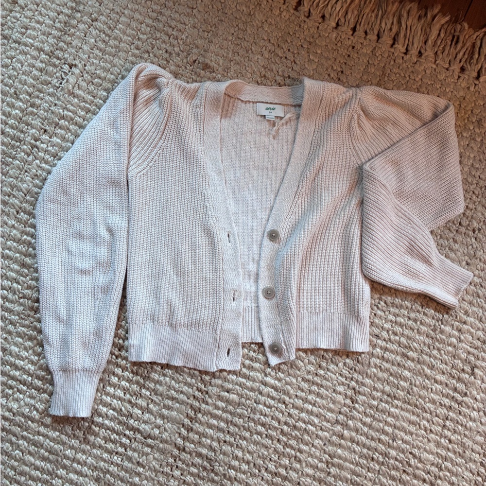 aerie cream Cropped Ribbed Cardigan